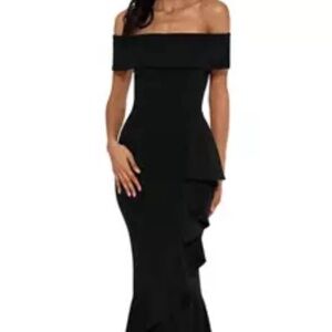 Betsy Adams Women's Off the Shoulder Side Ruffle Gown